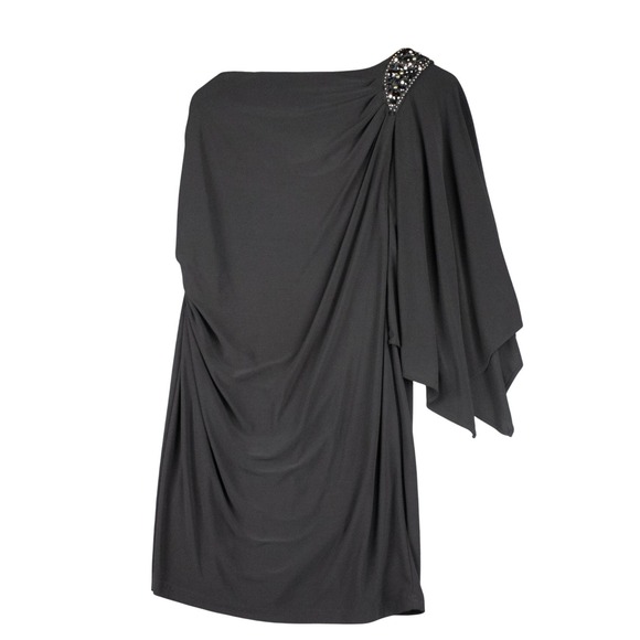 R M Richards Womens 14 One-Shoulder Draped Dress‎ Black Jewel Cocktail Party LBD - Picture 3 of 14